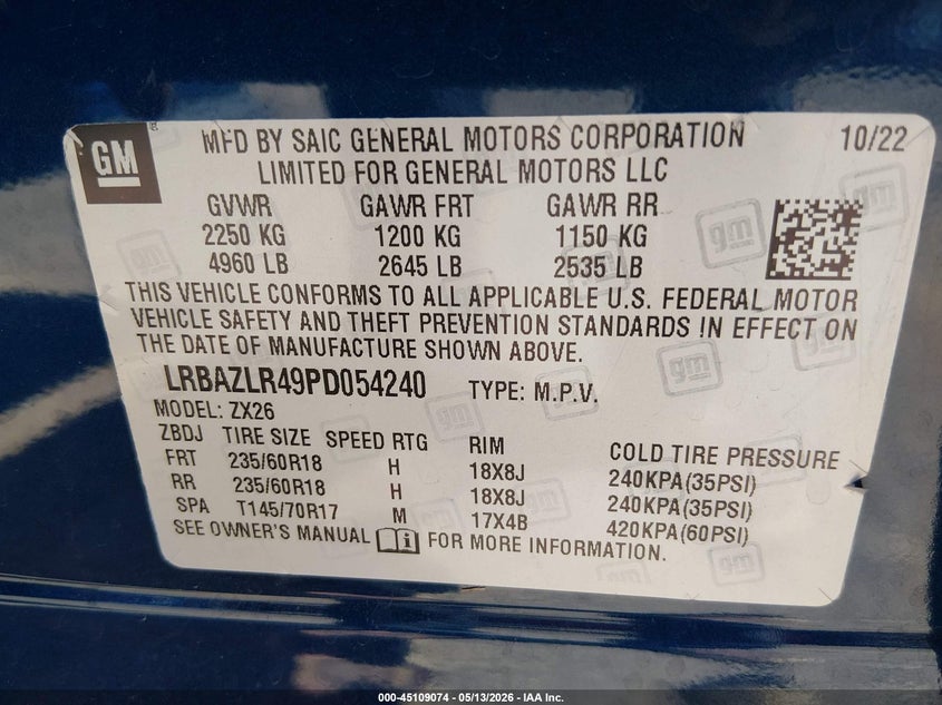 BUICK ENVISION 2023 VIN LRBAZLR49PD054240