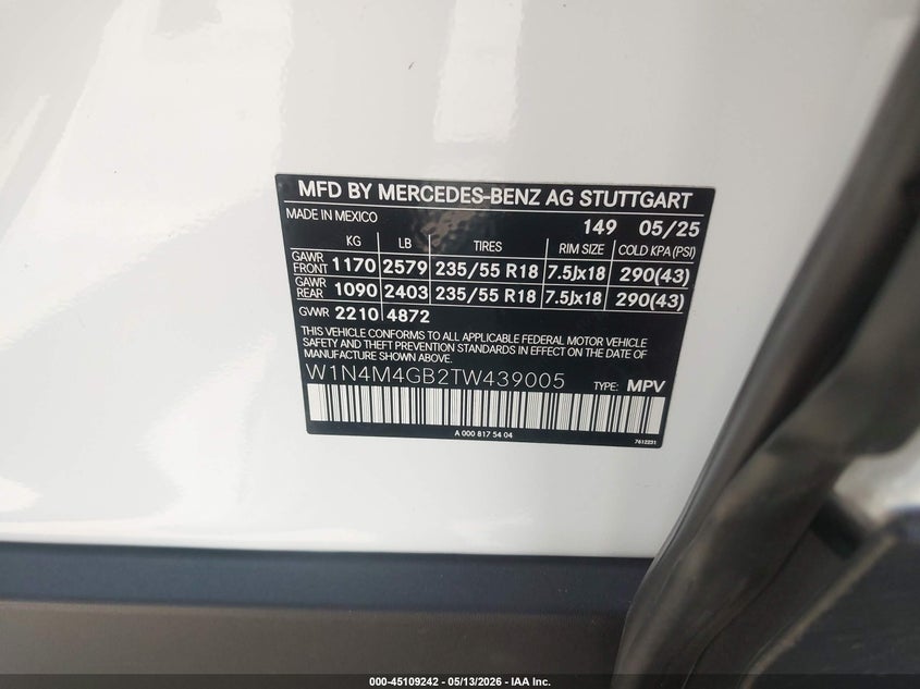 2026 Mercedes-Benz Glb 250 VIN: W1N4M4GB2TW439005 Lot: 45109242