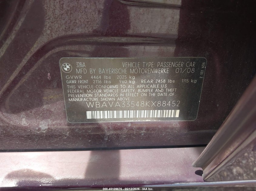 2008 BMW 3ER SEDAN 3.0L I-6 DOHC, VVT, 230HP
