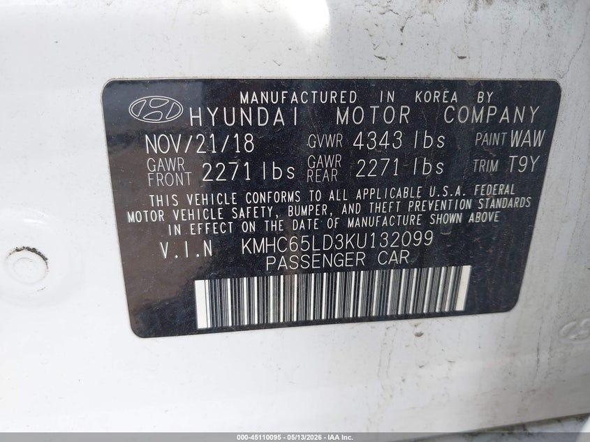 2019 Hyundai Ioniq Plug-In Hybrid VIN: KMHC65LD3KU132099 Lot: 45110095