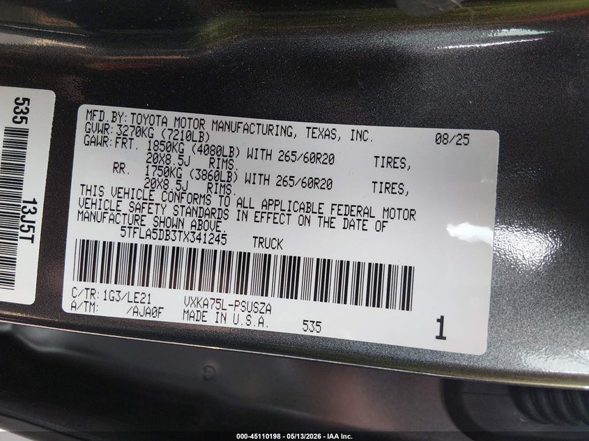 2026 TOYOTA TUNDRA TRUCK 3.4L V-6 DI, DOHC, VVT, TURBO, 389HP