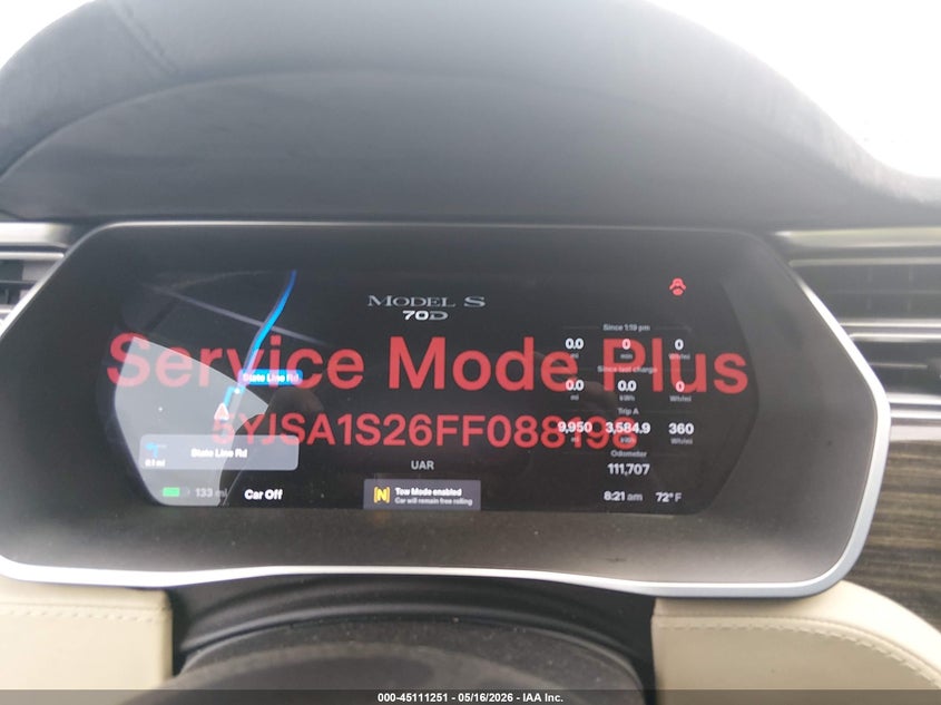 2015 Tesla Model S 70D/85D/P85D VIN: 5YJSA1S26FF088198 Lot: 45111251