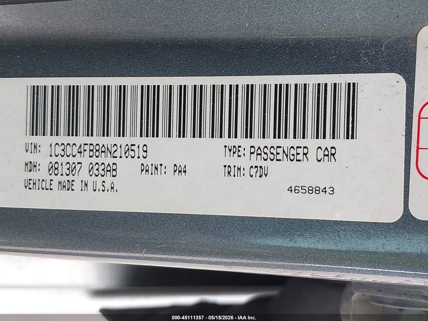 2010 Chrysler Sebring Touring VIN: 1C3CC4FB8AN210519 Lot: 45111357