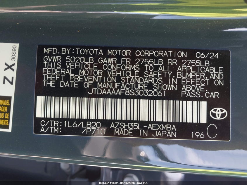 2025 Toyota Crown Nightshade Edition VIN: JTDAAAAF8S3032061 Lot: 45111482