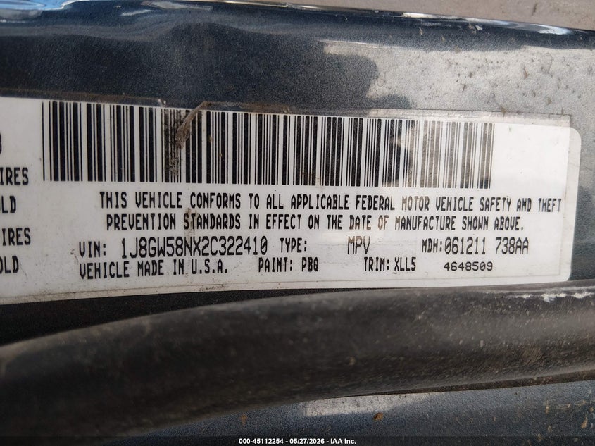 2002 Jeep Grand Cherokee Limited VIN: 1J8GW58NX2C322410 Lot: 45112254