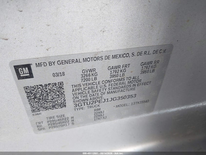 2018 GMC SIERRA TRUCK 6.2L V-8 DI, VVT, 420HP