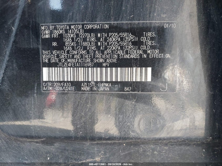 2010 Scion Xb VIN: JTLZE4FE1A1116987 Lot: 45112661