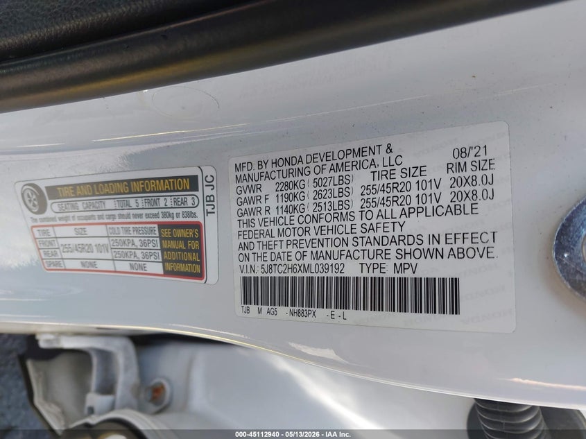 2021 ACURA RDX SPORT UTILITY VEHICLE 2.0L I-4 DI, DOHC, VVT, TURBO, 272HP