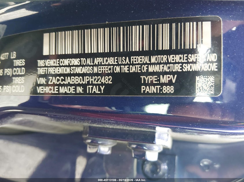 JEEP RENEGADE 2018 VIN ZACCJABB0JPH22482