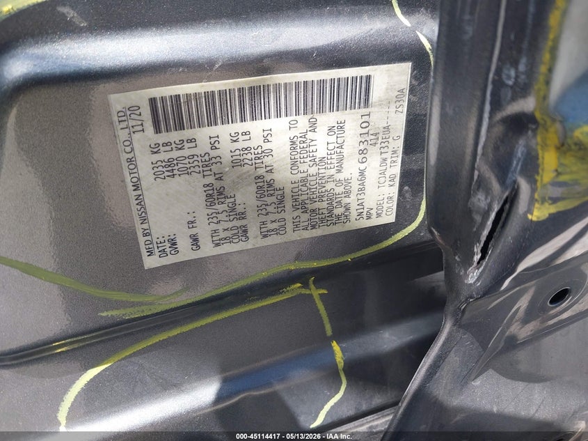 VIN 5N1AT3BA6MC683101 2021 NISSAN ROGUE SV FWD