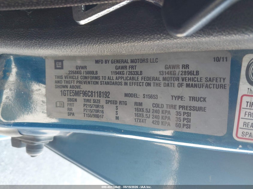 2012 Gmc Canyon 2.9 Sle1 blue Lot 111045114548 Vin 1GTE5MF96C8118192