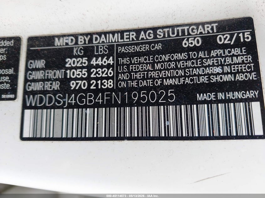 2015 Mercedes-Benz Cla 250 4Matic VIN: WDDSJ4GB4FN195025 Lot: 45114573