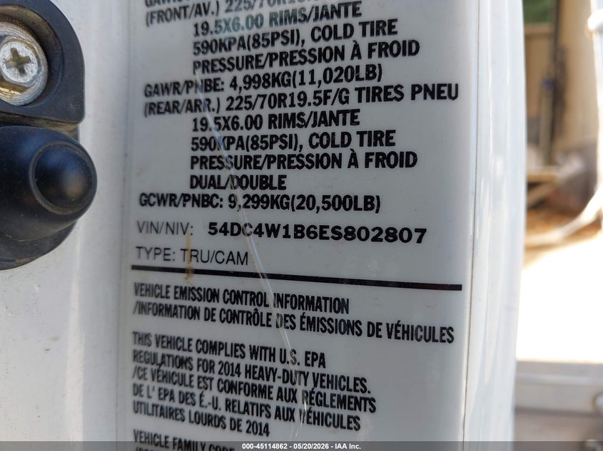 2014 Isuzu Npr Gas Reg VIN: 54DC4W1B6ES802807 Lot: 45114862