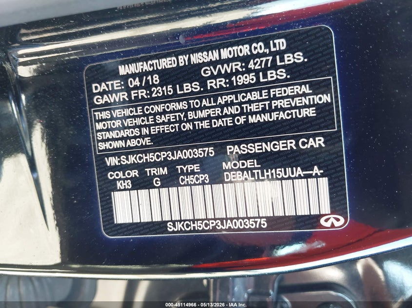 2018 Infiniti Qx30 Sport VIN: SJKCH5CP3JA003575 Lot: 45114966