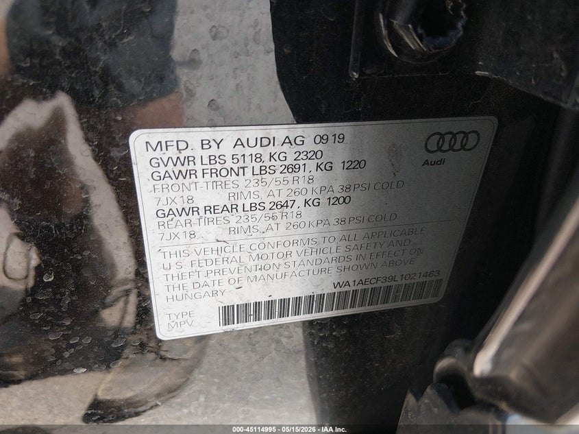 2020 Audi Q3 Premium 45 Tfsi Quattro Tiptronic VIN: WA1AECF39L1021463 Lot: 45114995