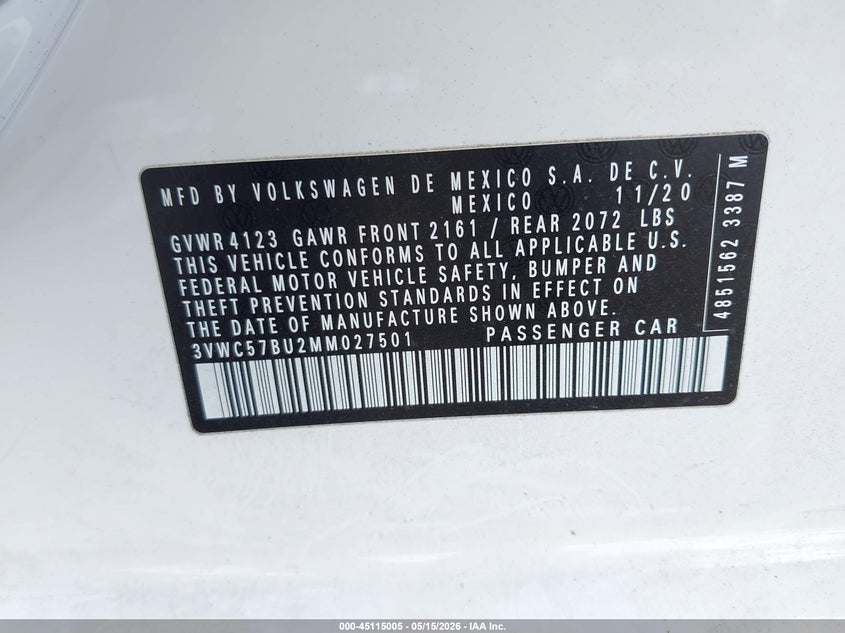 2021 VOLKSWAGEN JETTA 1.4T R-LINE/1.4T S/1.4T SE — Фото 9