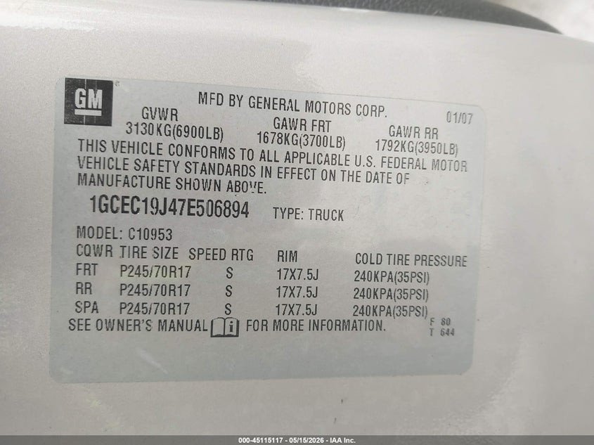 2007 CHEVROLET SILVERADO TRUCK 5.3L V-8 315HP
