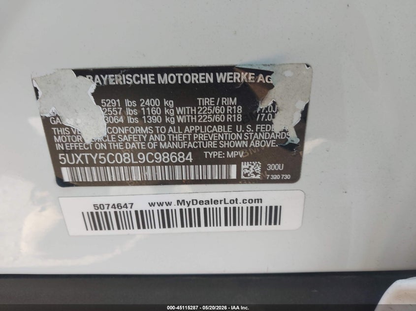 2020 BMW X3 SPORT UTILITY VEHICLE 2.0L I-4 DI, DOHC, VVT, TURBO, 248HP