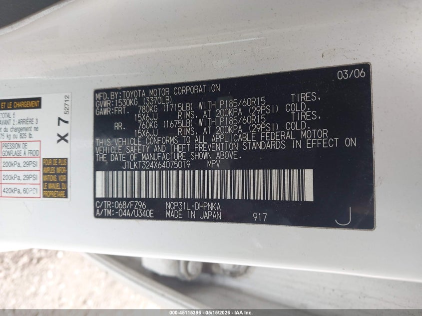 2006 Scion Xb VIN: JTLKT324X64075019 Lot: 45115396