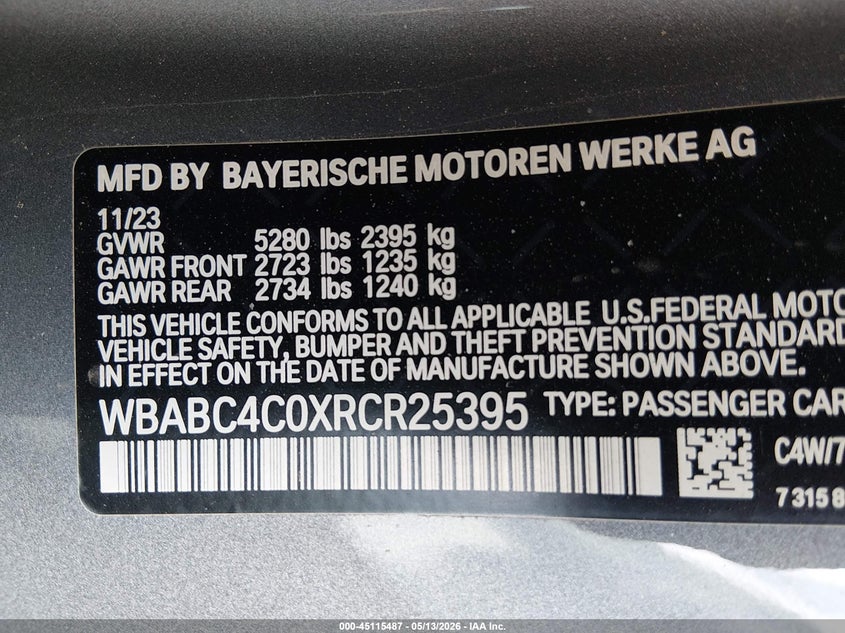 2024 BMW M850I xDrive VIN: WBABC4C0XRCR25395 Lot: 45115487