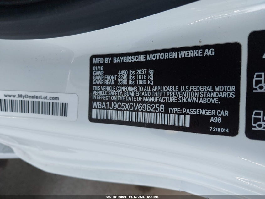 2016 BMW M235I xDrive VIN: WBA1J9C5XGV696258 Lot: 45116091