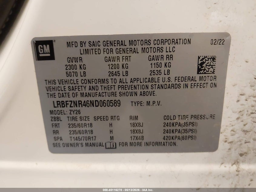 2022 Buick Envision Fwd Essence VIN: LRBFZNR46ND060589 Lot: 45116278