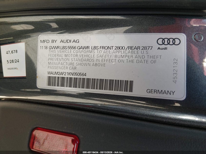 2019 Audi A6 55 Premium VIN: WAUM2AF21KN050564 Lot: 45116434