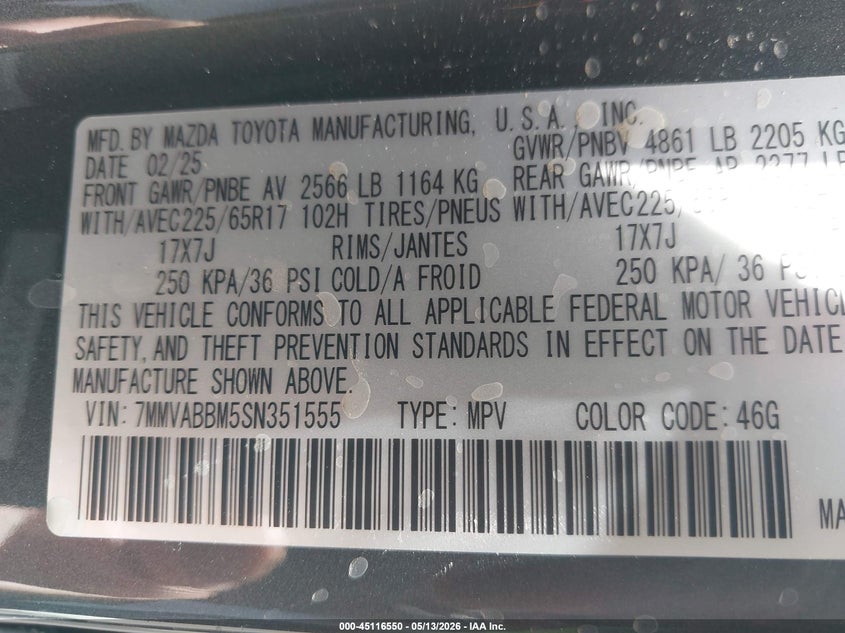 2025 Mazda Cx-50 2.5 S Preferred Package VIN: 7MMVABBM5SN351555 Lot: 45116550
