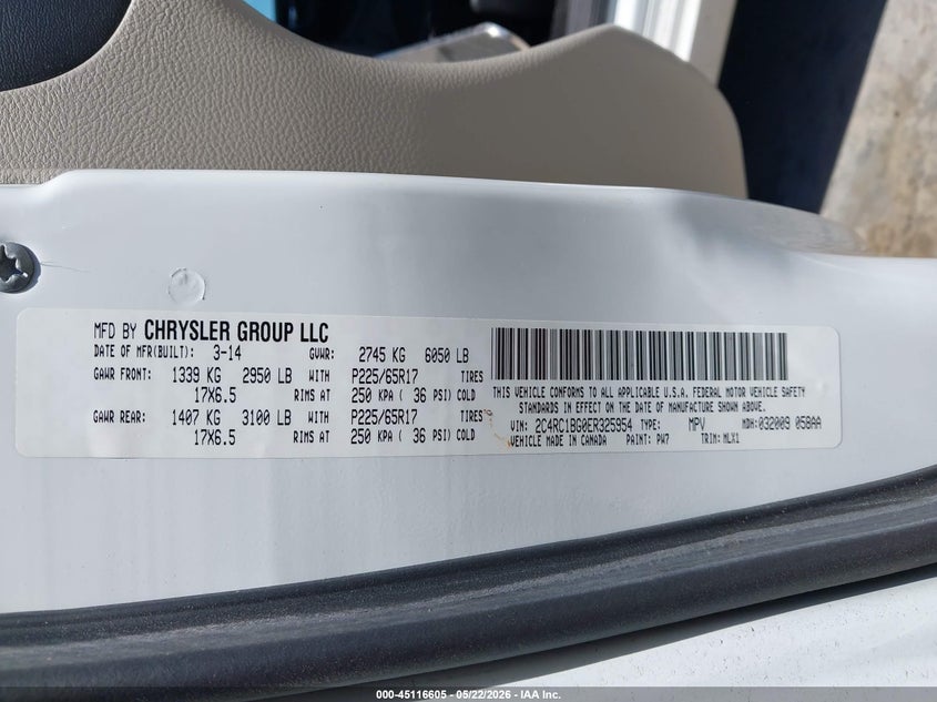 2014 Chrysler Town & Country Touring VIN: 2C4RC1BG0ER325954 Lot: 45116605