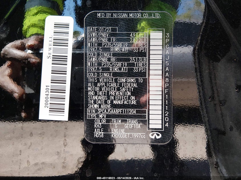 2023 Infiniti Qx50 Pure VIN: 3PCAJ5AA8PF111204 Lot: 45116923