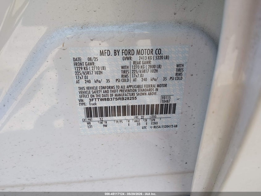 2025 Ford Maverick Xl VIN: 3FTTW8B37SRB28255 Lot: 45117124