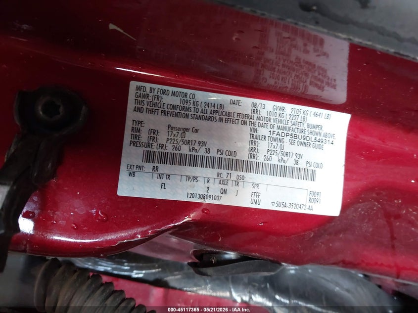 2013 Ford C-Max Hybrid Sel VIN: 1FADP5BU9DL549314 Lot: 45117365