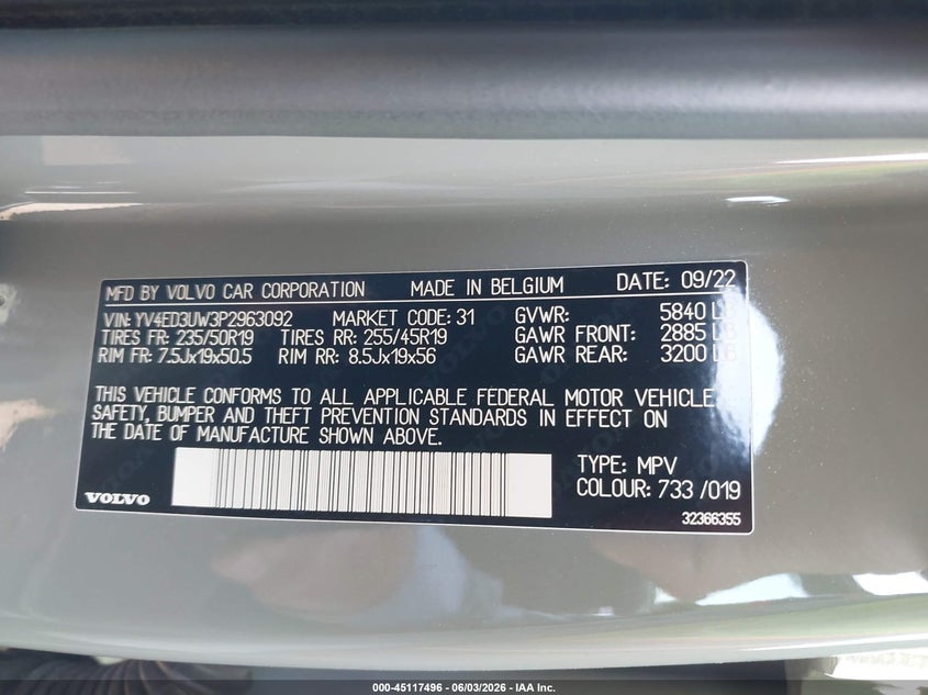 2023 Volvo Xc40 Recharge Pure Electric Twin Plus VIN: YV4ED3UW3P2963092 Lot: 45117496