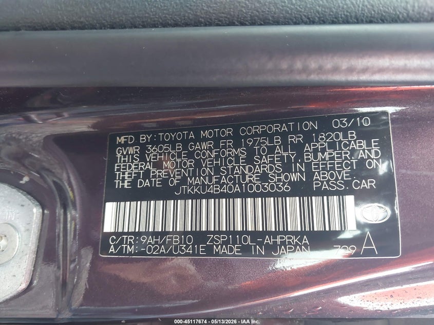 2010 Scion Xd VIN: JTKKU4B40A1003036 Lot: 45117674