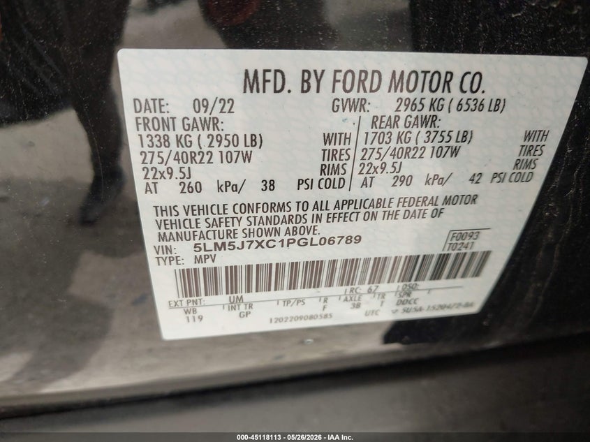 2023 Lincoln Aviator Reserve VIN: 5LM5J7XC1PGL06789 Lot: 45118113