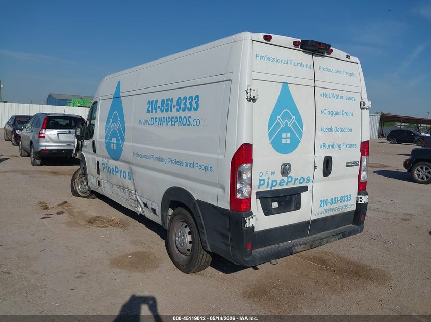 Vin: 3c6lrvdg7pe603771, lot: 45616628, ram promaster 2500 high roof 159 wb 20233