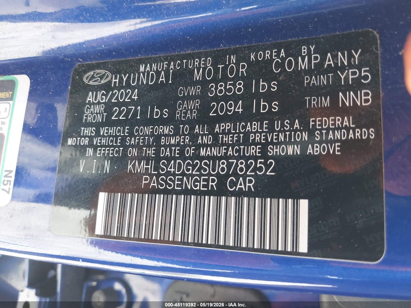 VIN KMHLS4DG2SU878252 2025 HYUNDAI ELANTRA SEL CONVENIENCE