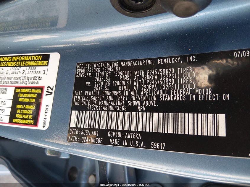 2009 Toyota Venza Base V6 VIN: 4T3ZK11A89U013568 Lot: 45120281