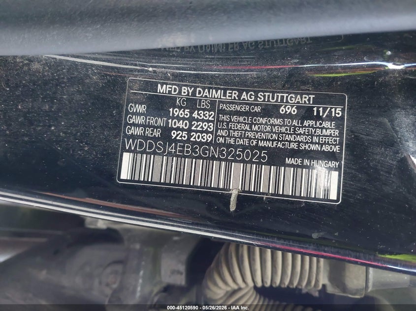2016 Mercedes-Benz Cla 250 VIN: WDDSJ4EB3GN325025 Lot: 45120590