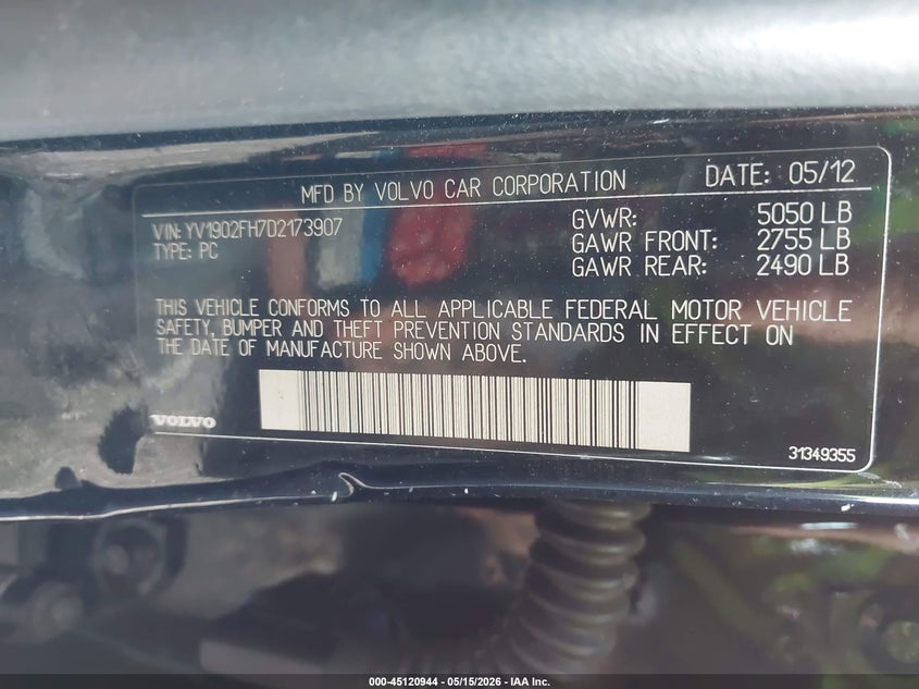2013 Volvo S60 T6/T6 Platinum/T6 Premier Plus/T6 R-Design/T6 R-Design Platinum VIN: YV1902FH7D2173907 Lot: 45120944