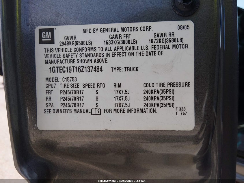2006 GMC SIERRA TRUCK 5.3L V-8 295HP