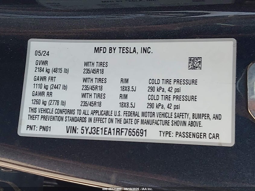 2024 TESLA MODEL 3 SEDAN ELECTRIC