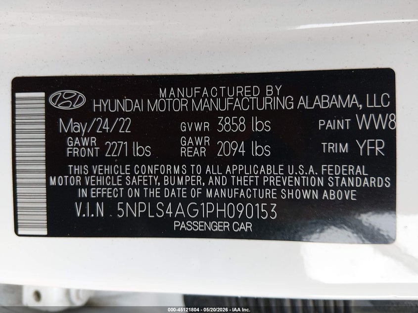 VIN 5NPLS4AG1PH090153 2023 HYUNDAI ELANTRA SEL