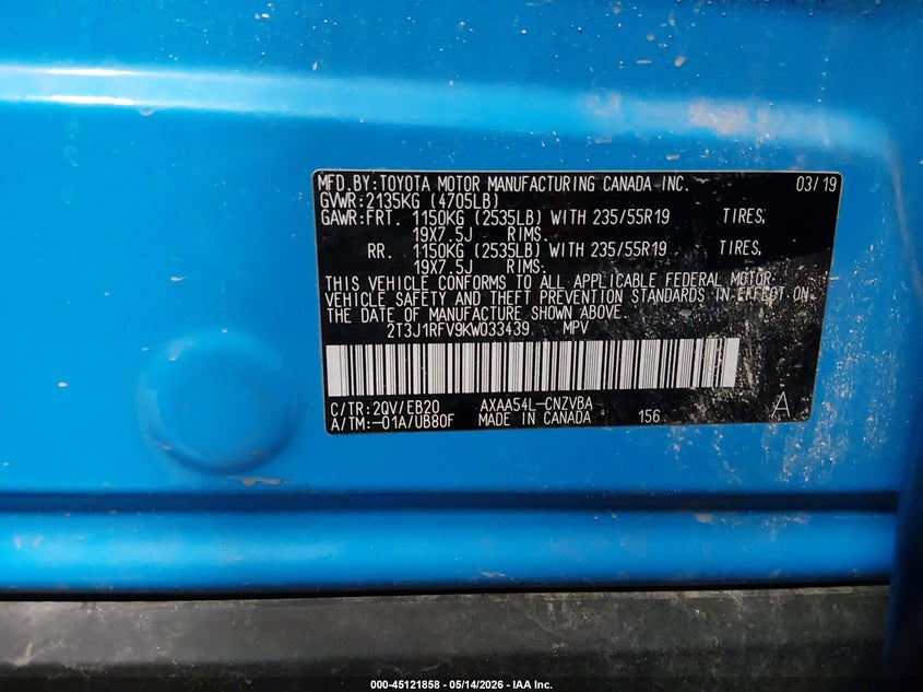 VIN 2T3J1RFV9KW033439 2019 TOYOTA RAV4 ADVENTURE