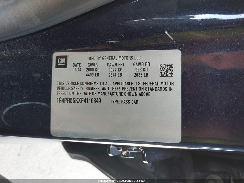 2015 Buick Verano Convenience Group VIN: 1G4PR5SKXF4116349 Lot: 45121923