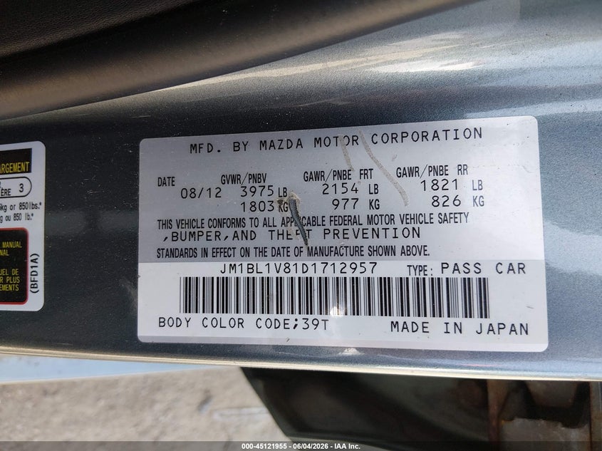 2013 Mazda Mazda3 I Touring VIN: JM1BL1V81D1712957 Lot: 45121955