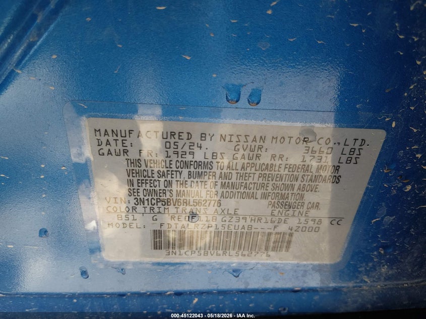 NISSAN KICKS 2024 VIN 3N1CP5BV6RL562776
