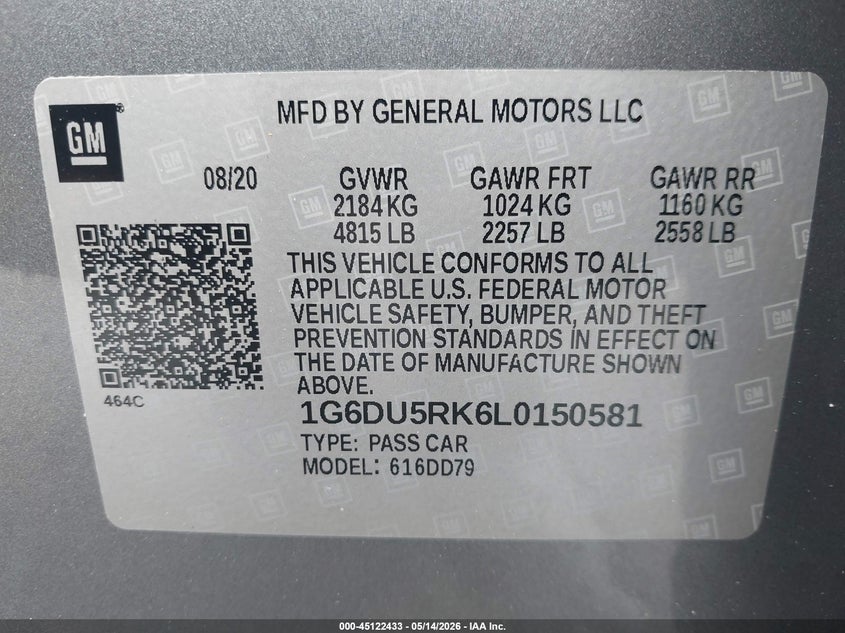 2020 Cadillac Ct5 Sport VIN: 1G6DU5RK6L0150581 Lot: 45122433