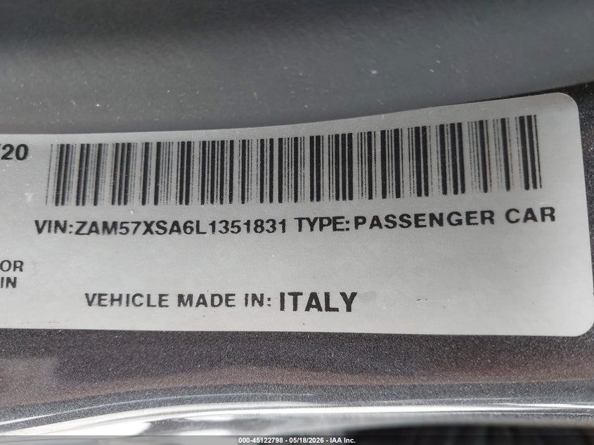 2020 Maserati Ghibli VIN: ZAM57XSA6L1351831 Lot: 45122798