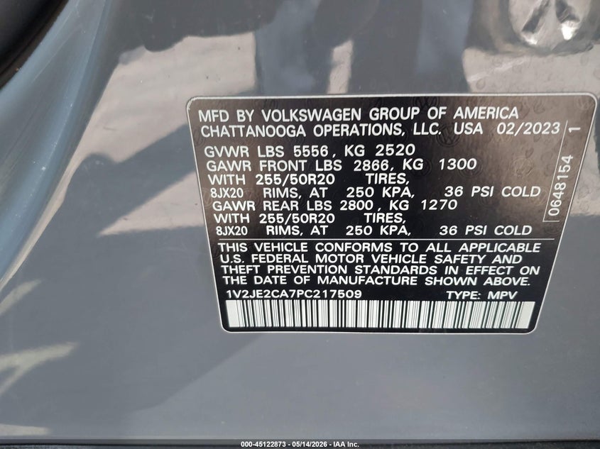 2023 Volkswagen Atlas Cross Sport 3.6L V6 Se W/Technology VIN: 1V2JE2CA7PC217509 Lot: 45122873
